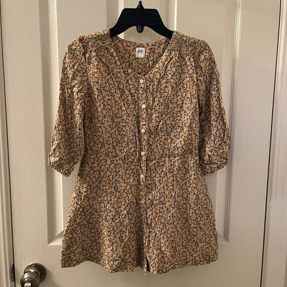 Gap Kids Mustard Yellow Floral Romper 3/4 Sleeve Girls Size Medium 8 - Picture 1 of 10